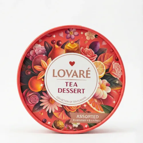 Чай Lovare Tea Dessert Асорті в тубусі (32 пакетики), Набір чаю Ловаре Десерт з фруктами та квітами
