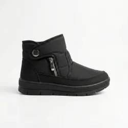 Жіночі зимові дутики короткі чорні (на блискавці) | Черевики з кнопкою, На хутрі, Теплі