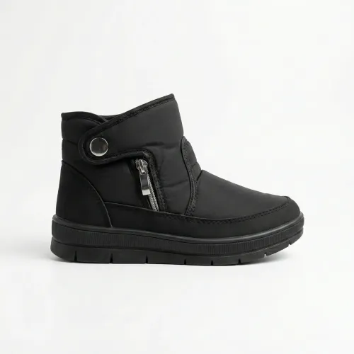 Жіночі зимові дутики короткі чорні (на блискавці) | Черевики з кнопкою, На хутрі, Теплі