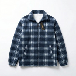 Чоловіча тепла кофта на хутрі в клітинку. Зимова флісова куртка на блискавці 52-62 (Батали)