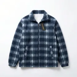 Чоловіча тепла кофта на хутрі в клітинку. Зимова флісова куртка на блискавці 52-62 (Батали)