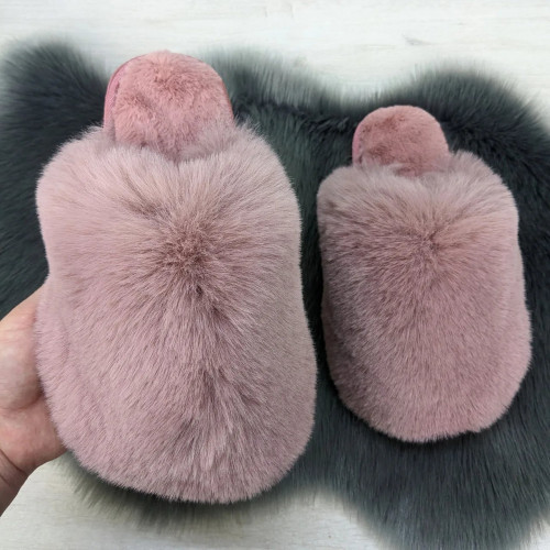 Женские домашние тапочки Пушистики из эко-меха Пудровые (арт. 7308)