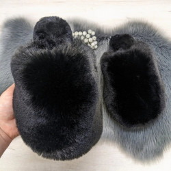 Жіночі домашні капці Пухнастики з еко-хутра Чорні