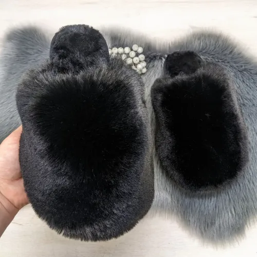 Жіночі домашні капці Пухнастики з еко-хутра Чорні