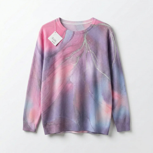 Женский джемпер G.L.S.A с мраморным принтом, яркая кофта розово-фиолетовая, нарядный свитер абстракция