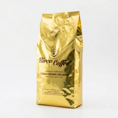 Кава в зернах Ricco Coffee Crema Aroma Italiano 1 кг | Німецька якість, М'яка кава з пінкою, Exclusive Collection