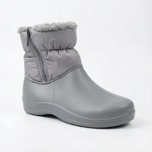 Жіночі зимові дутики чоботи сірі на блискавці утеплені хутром піна ЕВА (36-41)