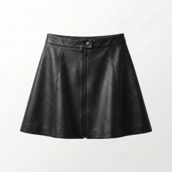 Спідниця жіноча з еко-шкіри на блискавці, чорна (Розміри 44, 46). Стильна міні-спідниця трапеція