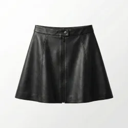 Спідниця жіноча з еко-шкіри на блискавці, чорна (Розміри 44, 46). Стильна міні-спідниця трапеція