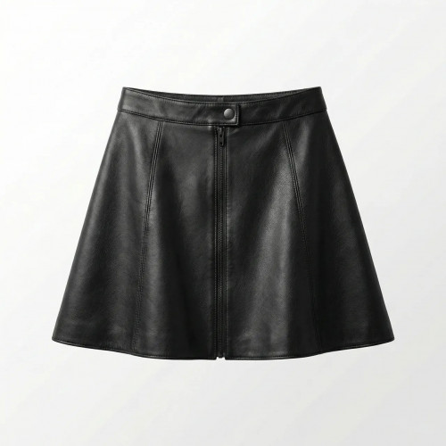 Спідниця жіноча з еко-шкіри на блискавці, чорна (Розміри 44, 46). Стильна міні-спідниця трапеція