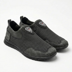 Чоловічі літні сліпони сірі сітка + нубук. Дихаючі мокасини без шнурків 41-45