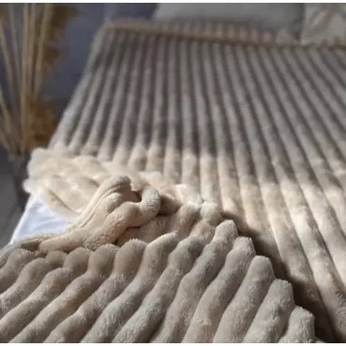 Плед Шарпей м'яка смужка Євро Розміру 200-220 см колір Пісочний