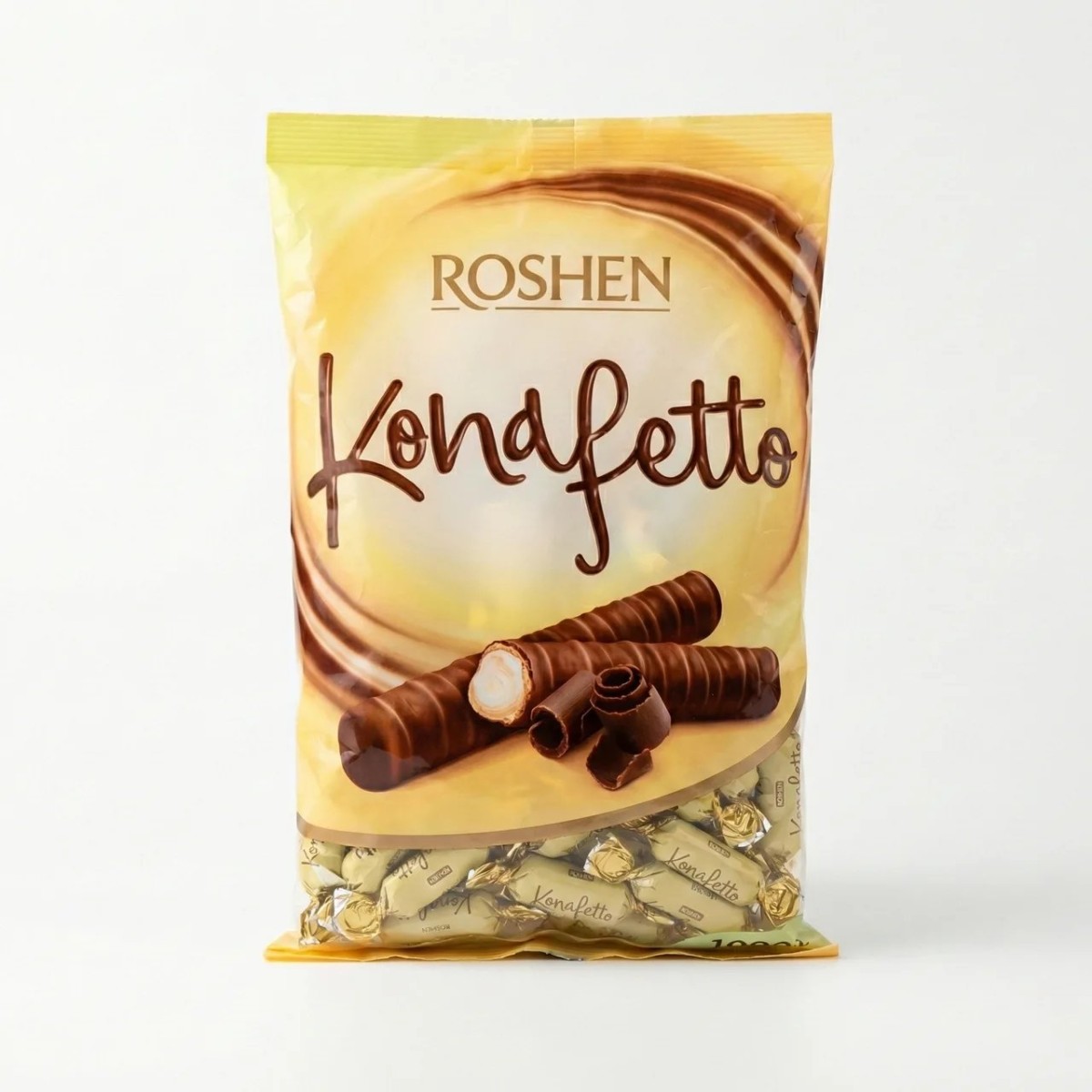 Цукерки Roshen Konafetto Bianco 1 кг, вафельні трубочки в глазурі з ніжною молочною начинкою (арт. 4482)