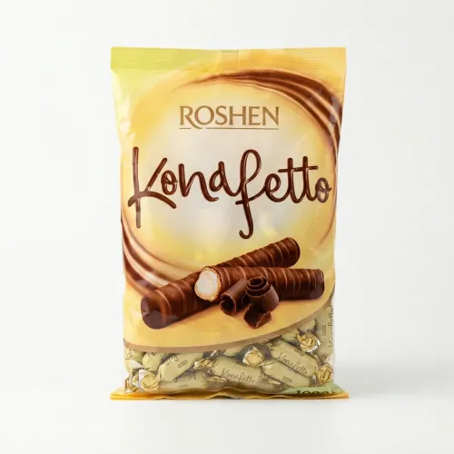 Цукерки Roshen Konafetto Bianco 1 кг, вафельні трубочки в глазурі з ніжною молочною начинкою