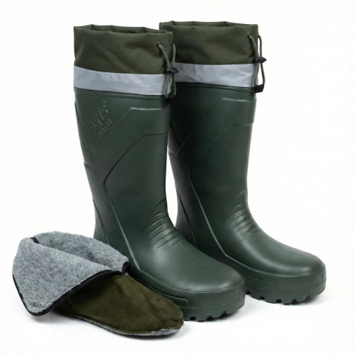 Мужские резиновые сапоги Gipanis утепленные (Зеленые). Высокие сапоги для рыбалки и охоты с манжетой (арт. 6571)