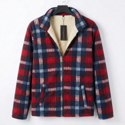 Чоловіча сорочка на хутрі в клітинку DUNAUONE. Тепла зимова куртка на блискавці 50-60