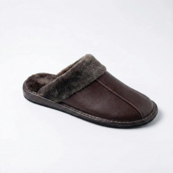 Тапочки мужские комнатные теплые (р. 41-45) эко-кожа с мехом, коричневые