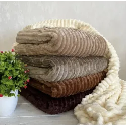 Плед Шарпей широка полоска двуспального розміру 180-200см. колір Молочний шоколад