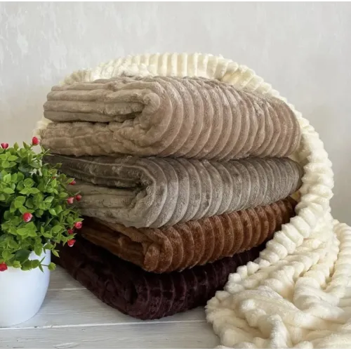 Плед Шарпей широка полоска двуспального розміру 180-200см. колір Молочний шоколад