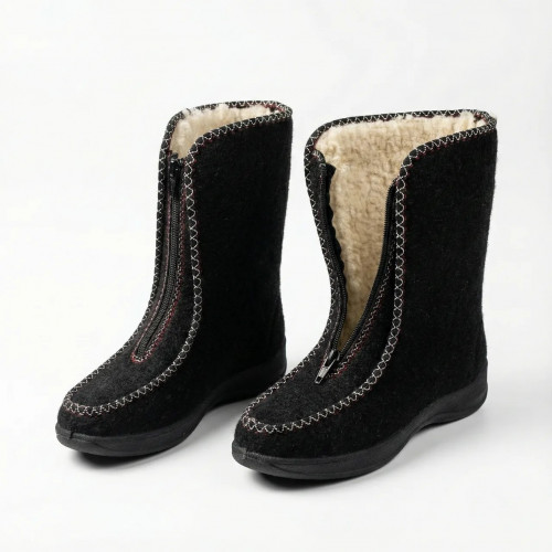 Бурки женские высокие суконные на меху. Черные зимние чуни на молнии. Размеры 37-41 (арт. 4885)