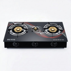 Газова плита настільна BESSE (Скло) 3 конфорки. Побутовий таганок під балон з п'єзопідпалом, Чорний
