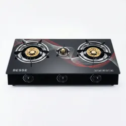 Газова плита настільна BESSE (Скло) 3 конфорки. Побутовий таганок під балон з п'єзопідпалом, Чорний