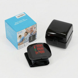 Тонометр автоматичний на зап'ястя чорний акумуляторний (USB Type-C). Портативний вимірювач тиску у футлярі