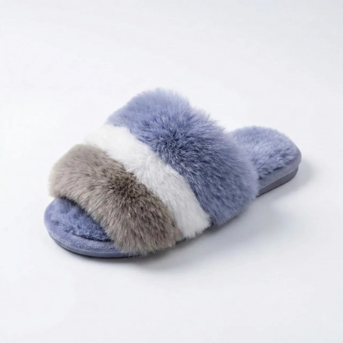 Тапочки кімнатні жіночі пухнасті триколірні Хутряні капці закриті м'які 36-41