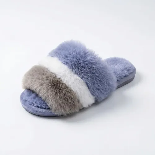 Тапочки кімнатні жіночі пухнасті триколірні Хутряні капці закриті м'які 36-41