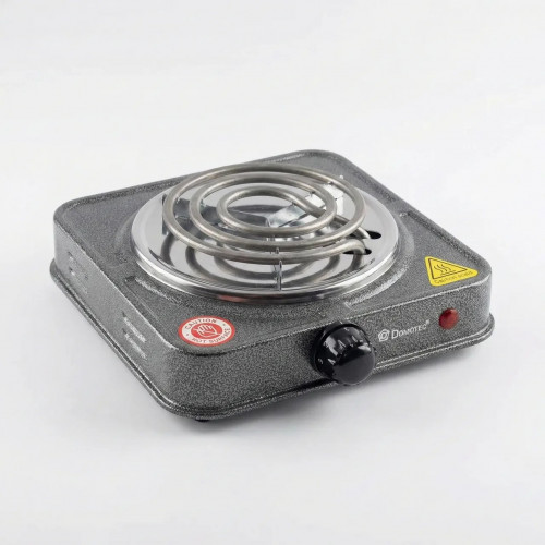 Электрическая плита настольная 1 конфорка Domotec. Спиральная электроплитка для дачи 1000 Вт (Серая)