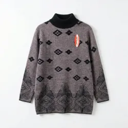 Жіноча туніка-светр ангора з орнаментом, сіро-лілова (52-56). Подовжена зимова кофта батал