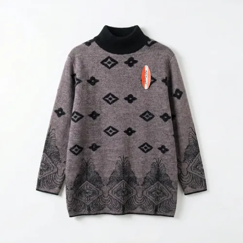 Жіноча туніка-светр ангора з орнаментом, сіро-лілова (52-56). Подовжена зимова кофта батал