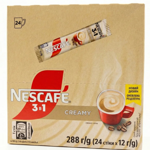 Кофе 3в1 Nescafé Creamy 24 шт (упаковка) | Мягкий сливочный вкус, Обновленный рецепт, Стики 12 г