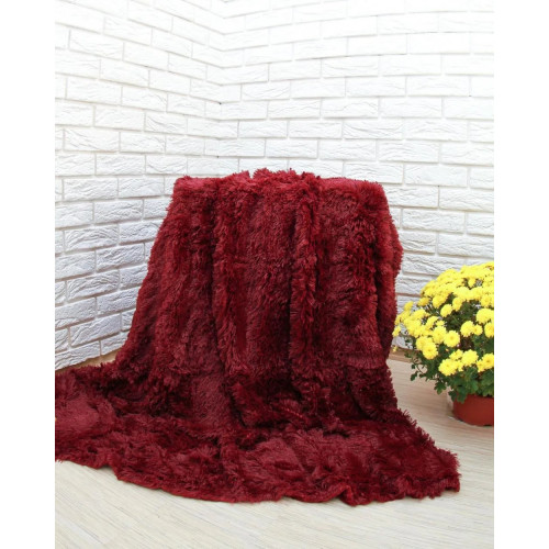 Хутряний плед-покривало травка Євро розміру 220/240 см. колір Бордовий