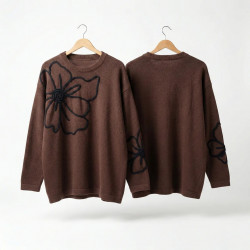 Жіночий светр Туреччина (48-52). Коричнева туніка з квітковим принтом, оверсайз джемпер