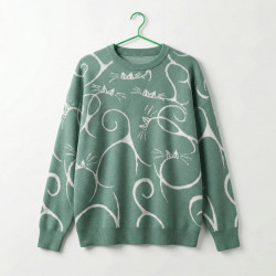 Жіночий в'язаний светр з котами, оверсайз джемпер колір шавлія, тепла кофта з принтом кішок