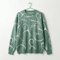 Жіночий в'язаний светр з котами, оверсайз джемпер колір шавлія, тепла кофта з принтом кішок