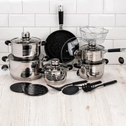 Набір каструль German Family GF-2021 19 предметів чорні прогумовані ручки