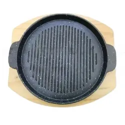 Сковорода гриль чавунна на дерев'яній підставці EDENBERG EB-18412