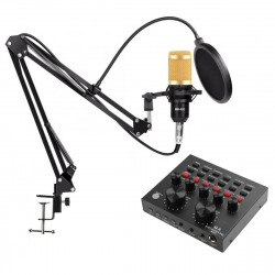 Студийный микрофон со стойкой и ветрозащитой и Звуковая внешняя карта V8 для записи вокала