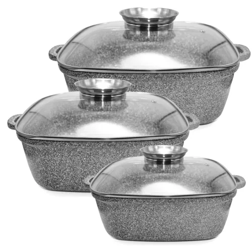 Набір казанів UNIQUE UN-5501 6пр (20см/24см/28см, квадратні)