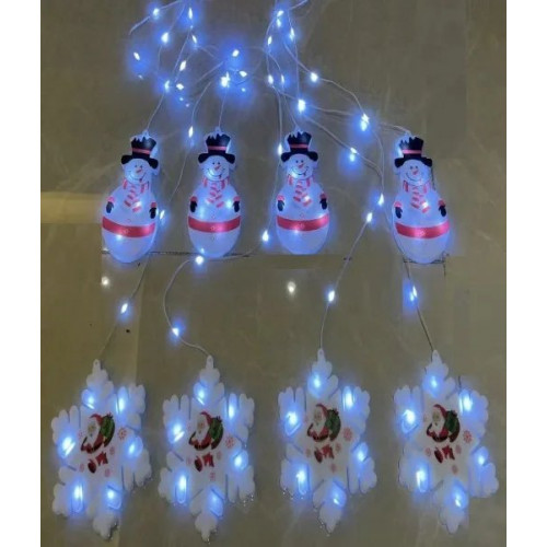 Гирлянда-штора фигурки 3D снеговика и снежинки 95L W Белый 3м*0.7см