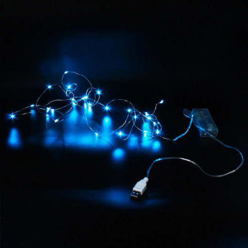 Xmas гирлянд 30 Led 3M (Copper) на медной проволоке (Капля росы) B BLUE BATTERY+USB