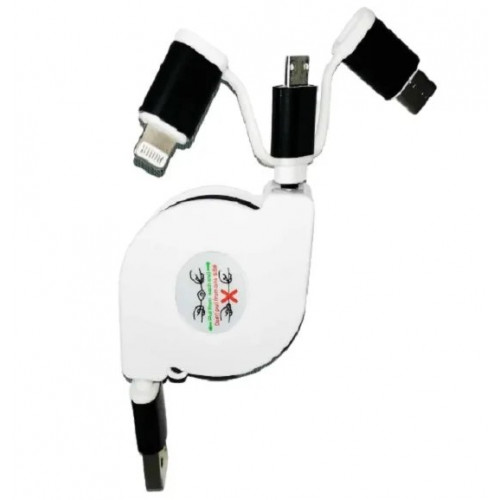Кабель USB - Lightning + Micro USB + Type-C Pull Push Улитка