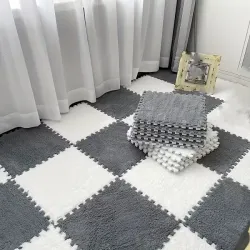 Килимок-пазл з плюшевим покриттям 10 пазлів 30х30х1.5 см біло-сірий