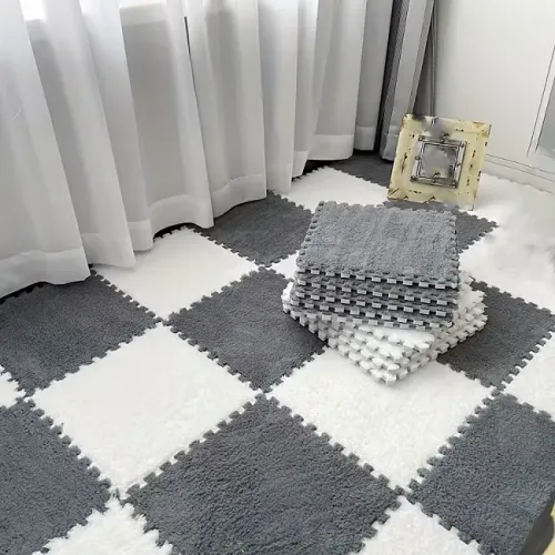 Килимок-пазл з плюшевим покриттям 10 пазлів 30х30х1.5 см біло-сірий