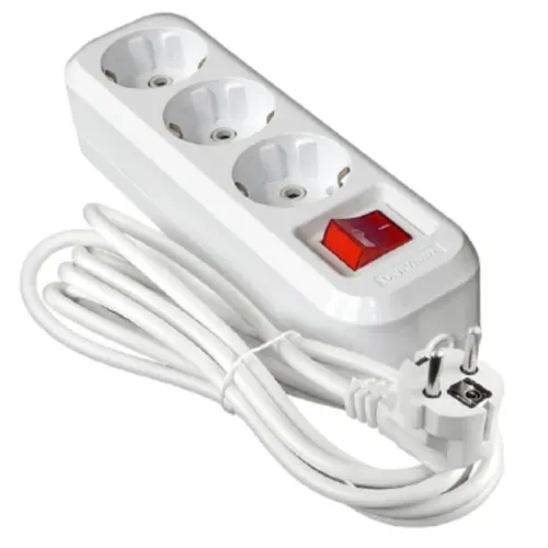 Мережевий фільтр подовжувач на 3 розетки 5м (чорний/білий)