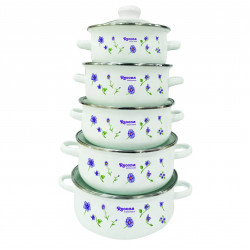 Набор кастрюль UNIQUE UN-2357 10пр. (эмаль, белый/4 разных рисунка)