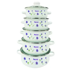 Набір каструль UNIQUE UN-2357 10ін. (Емаль, білий/4 різних малюнка)