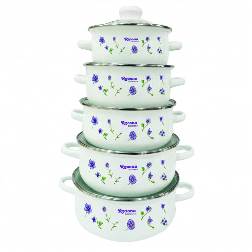 Набор кастрюль UNIQUE UN-2357 10пр. (эмаль, белый/4 разных рисунка)